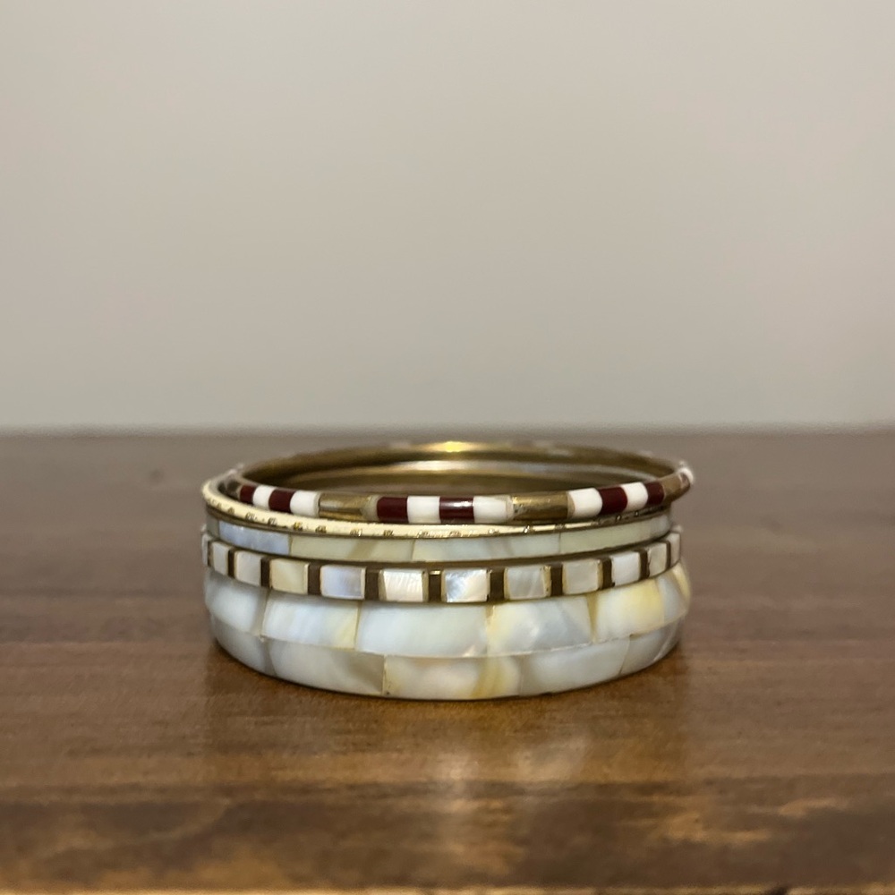 Ivory & Gold Bangle Bracelet Set